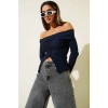petite ateiler Madonna Yaka Düğmeli Bluz Lacivert t4329