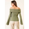 petite ateiler Omzu Açık Fermuarlı Bluz haki T4330