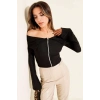 petite ateiler Omzu Açık Fermuarlı Bluz siyah T4330