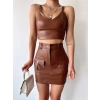 petite ateiler Önden iki cepli deri etek kahve h240040