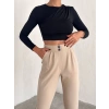 petite ateiler örme krep pantolon çift düğmeli