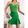 petite ateiler Pileli düğmeli etek açık yeşil s24811