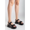 petite ateiler Saide Siyah Cilt Cırt Cırtlı Sandalet