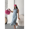 petite ateiler Sıfır kol kar yıkama tunik ceket mavi d2520