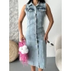 petite ateiler Sıfır kol kar yıkama tunik ceket mavi d2520