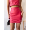 petite ateiler Tek yırtmaçlı arkadan fermuarlı deri etek fuşya s24475