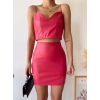 petite ateiler Tek yırtmaçlı arkadan fermuarlı deri etek fuşya s24475