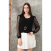 petite ateiler Tokalı tül kollu bluz siyah t4071