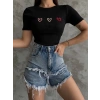 petite ateiler Üçlü kalp nakışlı bluz