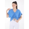petite ateiler V yaka büzgülü detaylı bluz
