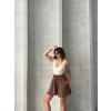 petite ateiler Volanlı keten şort kahve s255058