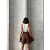 petite ateiler Volanlı keten şort kahve s255058