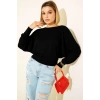 petite ateiler Yarasa Kol Salaş Bluz siyah T4273