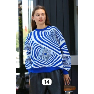 petite ateiler Beyaz kalp çizgili kazak saks mavisi