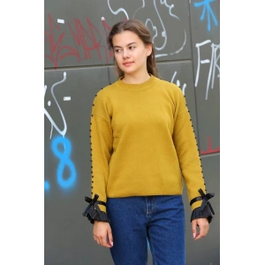 petite ateiler Boncuklu bile detaylı kazak hardal