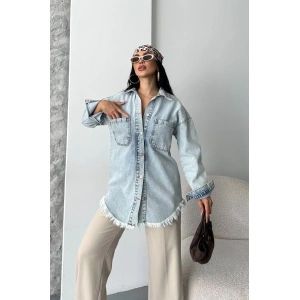 petite ateiler Cepli püsküllü kar yıkama kot ceket mavi d2515