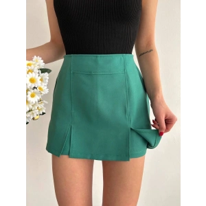 petite ateiler Çift yırtmaçlı atlas şort etek yeşil s240364