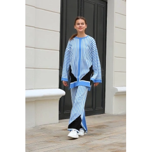 petite ateiler Çizgili bisiklet yaka triko takım Mavi