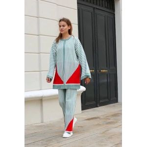 petite ateiler Çizgili bisiklet yaka triko takım Mint