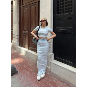 petite ateiler Çizgili etekli takım mavi s3609