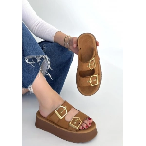 petite ateiler Coer Taba Süet Çift Tokalı Terlik