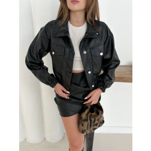 petite ateiler Crop bomber deri ceket siyah st2551985