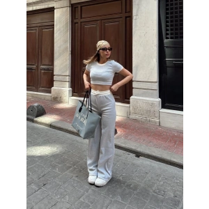 petite ateiler Crop pantolon biyeli takım gri