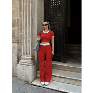 petite ateiler Crop pantolon biyeli takım kırmızı