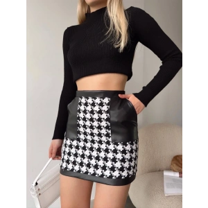 petite ateiler Deri garnili kaz ayağı kaşe etek siyah h24604