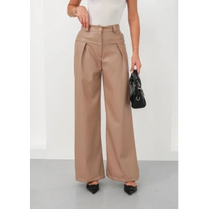 petite ateiler Deri geniş paça beli lastikli pantolon bej h263644