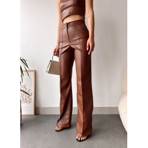 petite ateiler deri palazzo pantolon kahve hf