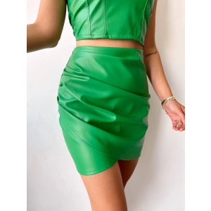 petite ateiler Drapeli deri etek yeşil s24771