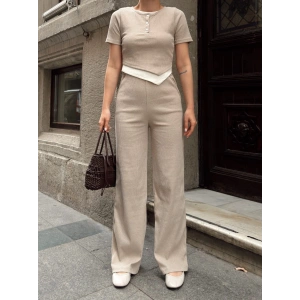 petite ateiler Düğme yakalı bej alt üst takım s3943