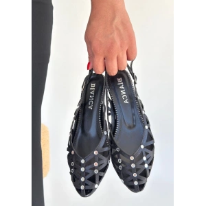 petite ateiler Faty Siyah Cilt Babet Ayakkabı