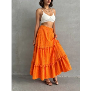 petite ateiler Fırfırlı brodeli astarlı uzun etek turuncu s255047