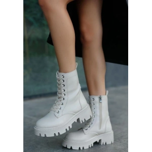 petite ateiler Flona Bej Cilt Bağcıklı Bot