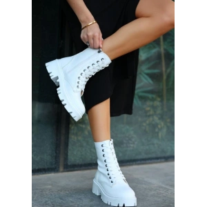 petite ateiler Flona Beyaz Cilt Bağcıklı Bot