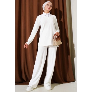petite ateiler Gömlek Yaka Fitilli Salaş İkili Takım beyaz T4300