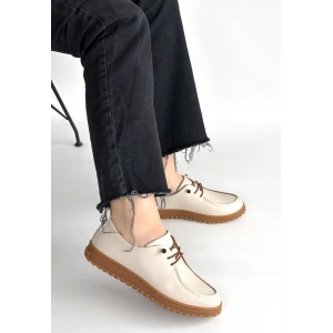 petite ateiler Guot Bej Cilt Bağcıklı Babet Ayakkabı