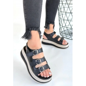 petite ateiler Jatay Siyah Cilt Sandalet