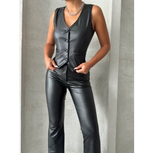 petite ateiler Kaplama düğmeli deri yelek siyah s24398