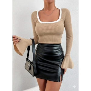 petite ateiler Kare yaka garni detay ispanyol kol bluz bej a3105