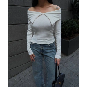 petite ateiler Kelebek yaka uzun kol bluz beyaz