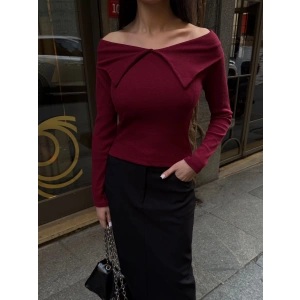 petite ateiler Kelebek yaka uzun kol bluz bordo