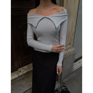 petite ateiler Kelebek yaka uzun kol bluz Gri