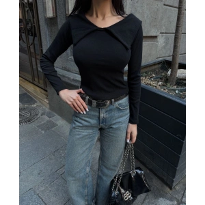 petite ateiler Kelebek yaka uzun kol bluz siyah