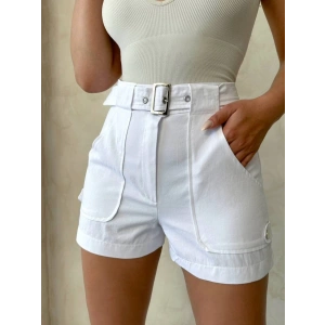 petite ateiler Kemer detaylı gabardin şort beyaz s25289