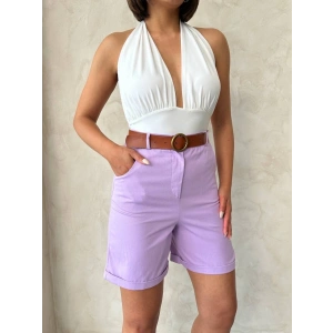 petite ateiler Kemerli gabardin şort lila s25735