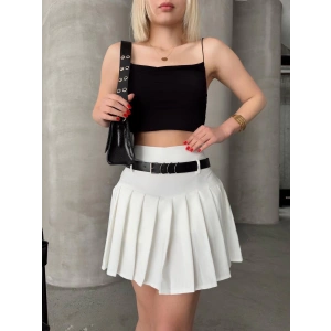 petite ateiler Kemerli piliseli şort etek beyaz s25305