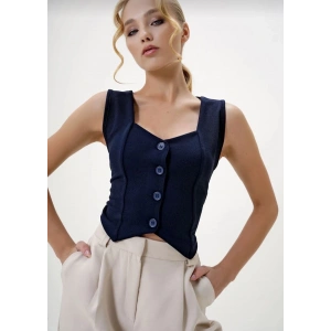 petite ateiler Krep kumaş düğmeli yelek lacivert s3395